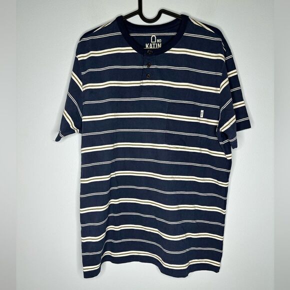 KATIN Henley short sleeve super soft striped shirt Mens size medium - Picture 3 of 7